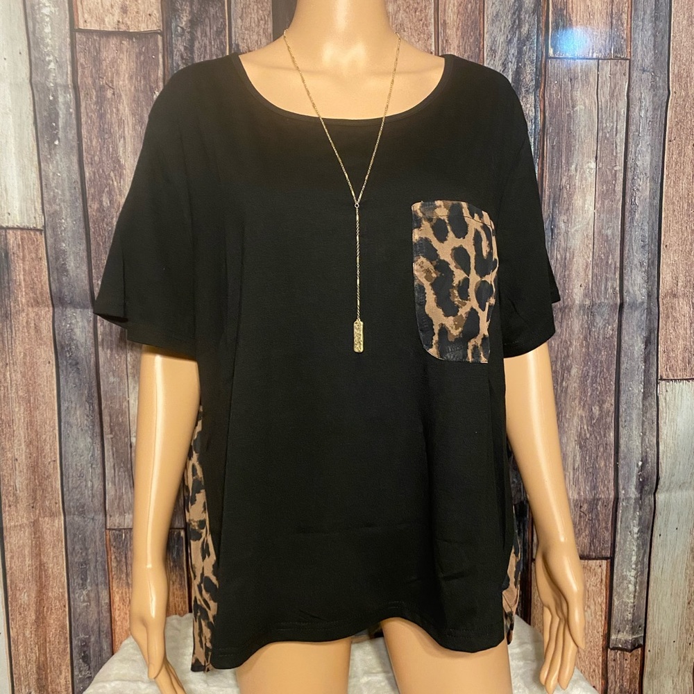 Cheetah print Top with high-low hem.